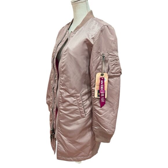 NWT Alpha Industries Mauve Pink MA-1 Long Jacket in Size S - Picture 4 of 9